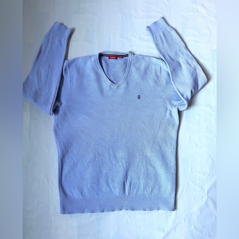 IZOD purple knit V-neck cotton Sweater Men's size L pullover embroidery Logo